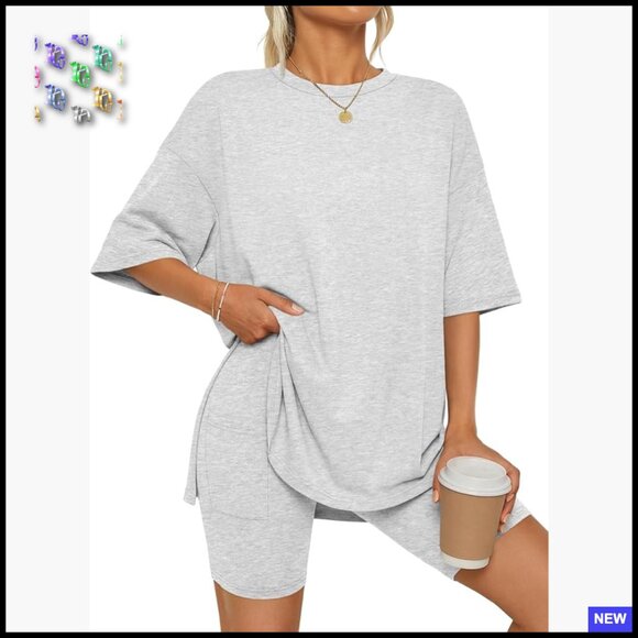 Oversized Lounge Set Biker Shorts Matching Pajamas Summer Casual Sweatsuit